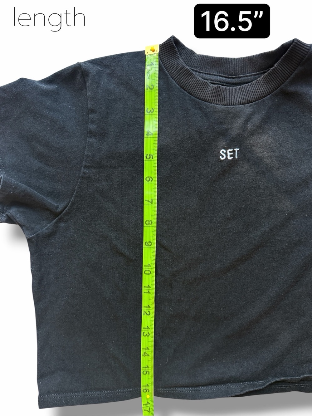 SET Active Black Cropped Crewneck Tee with Embroidered Brand Name - Picture 5 of 6